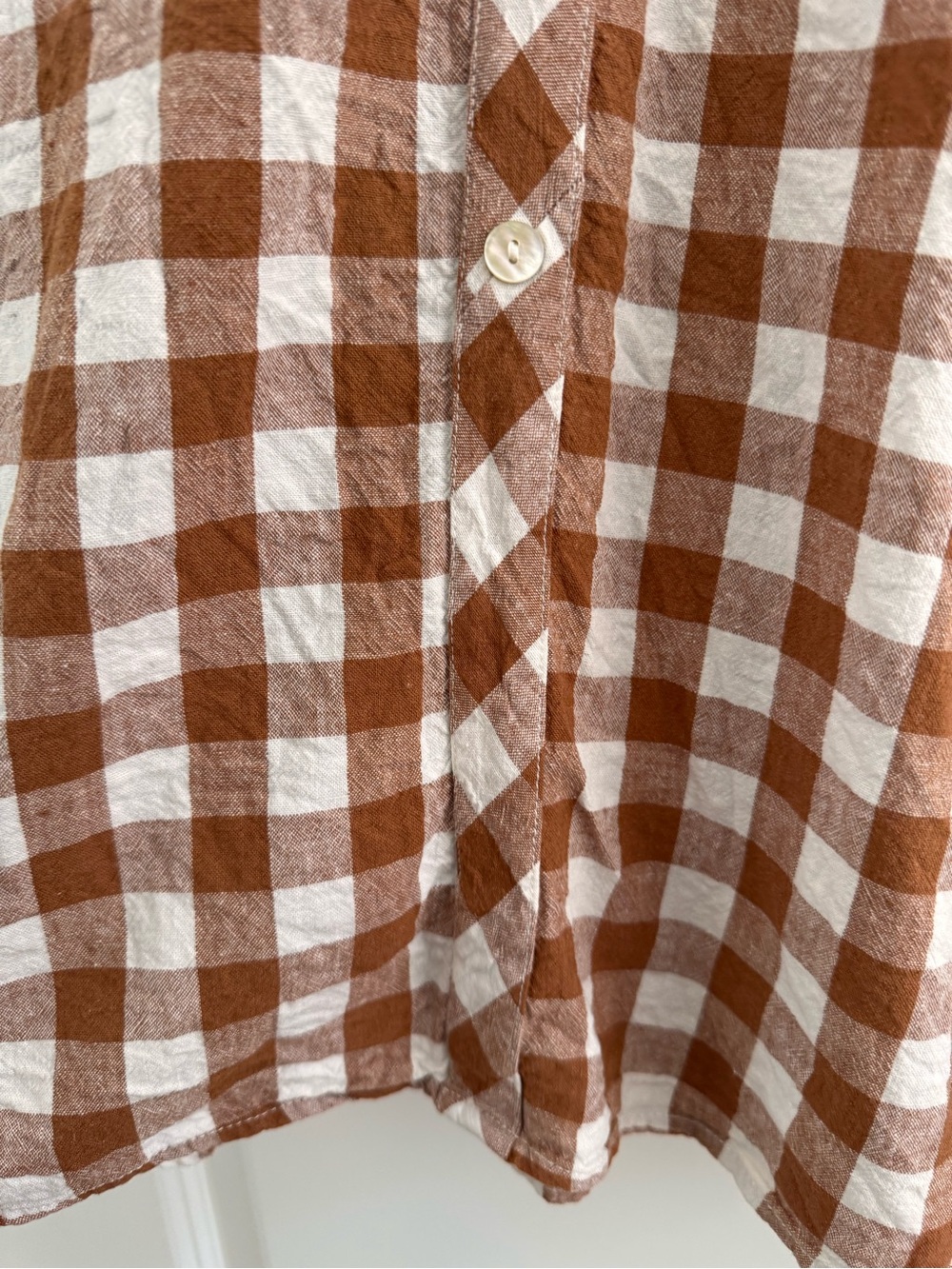 Brown/Rust & White Gingham Midi Dress Cottagcore linen Picnic summer - Picture 10 of 12